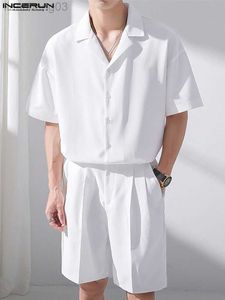 Chándales para hombre, conjuntos de verano para hombre, ropa de calle sólida, solapa, manga corta, camisa con botones, pantalones cortos, conjuntos de dos piezas, 2023, trajes informales para hombre, S-5XL W0328