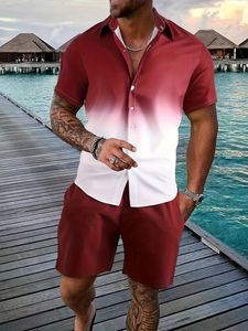 Suits-survêtement masculine Summer Men Shirt Sets 3D Impression graduée Stripes graduées Short Casual Surdimension Shorts Hawaiian Man Suit Costumes Vêtements