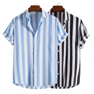 Survêtements pour hommes été hommes chemise rayé Hawaii boutons à manches courtes vêtements de plage camisas masculina homme de hombre 230703