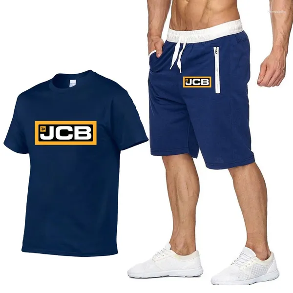 Survêtements pour hommes Été Hommes Costume Excavatrice JCB Vêtements imprimés Mode Casual Coton Sport Manches courtes Mans T-shirts Shorts 2 pièces Ensembles