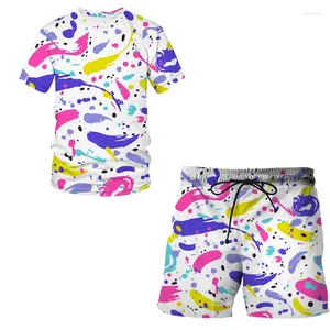 Survêtements pour hommes Été Hommes T-shirt Ensemble 3D Graffiti Art Manches courtes et pantalons de sport 2 pièces Fitness Animal Vêtements décontractés Work Out Running