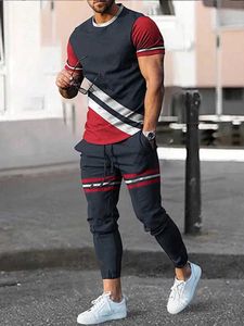 Parcours masculins Summer des hommes de survêtement Mens Costumes T-shirts décontractés 2 pièces 2D imprimées imprimées surdimensionnées Short Slve Jogging Costume T240505