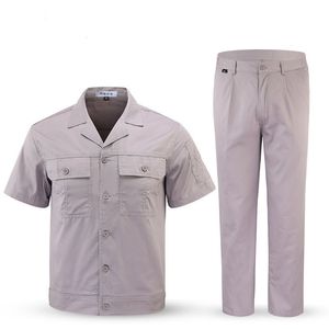 Tracksuits voor heren zomermannen werken uniform sets korte mouw jas slanke katoen twee stukken ademende mannelijke slijtvaste arbeidspakken maat 4xl 230311