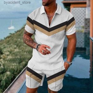 Parcours masculins Summer Mens Casual Zip Polo Polo à manches courtes et shorts Suit Sports Shorts Jogging Jogging Two Piece Sets Men Opnits Suit L240320