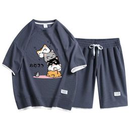 Spares de canciones para hombres Fashion Fashion Camiseta y pantalones cortos de caricatura japoneses Conjunto de dos piezas de gofres transpirables Moda Mensil Clothingl2405