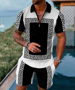 Chándales de los hombres Camisas polo de verano para hombre con manga corta 3D Trend Luxury Golf T Shirt Black Faashion Blusa Pantalones Chándal Conjuntos de 2 piezas