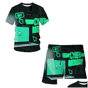 Tracksuits voor heren zomer Mobile Technologie 3D Print Casual Tracksuit Mens Pak korte mouw T-shirt sport shorts 2-delige set 220624 D DHMPI