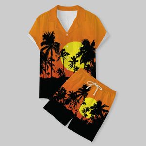 Survêtements pour hommes Summer Palm Tree FruitFloral Modèle Hawaiian Style Beach Holiday Shorts Set Casual Chemise Hommes Beach Costume Hommes et Femmes Costume 230810