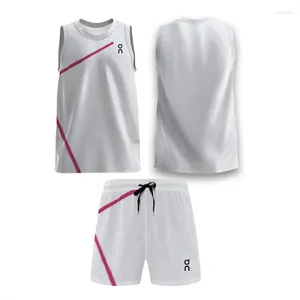 Tracksuits voor heren zomer roze lijn wit bedrukte mouwloos sportvest shorts tennis badminton set fast dry sweat run fitness tweedelig