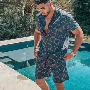 Tracksuits voor heren zomer geprinte casual shirt shorts met korte mouwen shorts suite Hawaiian Holiday Beach Fashion Loose 2 Pigcy D9