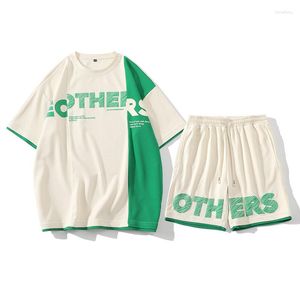 Survêtements pour hommes ensemble d'été japon Harajuku High Street T-shirt Shorts 2 pièces épissage gaufre Tee pantalons de sport vêtements de mode
