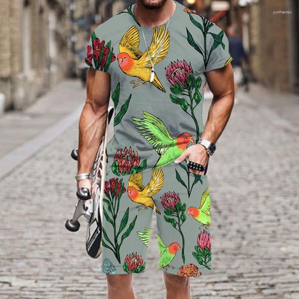 Chándales de hombre Conjuntos de verano Camiseta de manga corta Pantalones 2 piezas Patrón de pájaro volador Impreso en 3D Ropa deportiva de gran tamaño Moda Jogging Homme