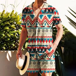 Survêtements pour hommes Chemises d'été Ensemble Ethnique Style Bohème Vintage Imprimé Hawaïen Vacances Hommes Designer Vêtements Chemise Shorts Costume 2 Pièces