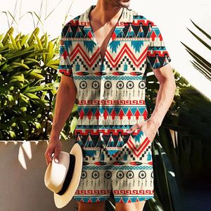 Trainingspakken voor heren Zomershirts Set Etnische Boheemse stijl Vintage bedrukt Hawaiiaanse vakantie Heren Designerkleding Shirt Shorts Pak 2-delig