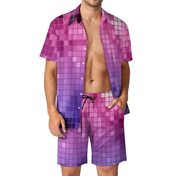 Hommes Survêtements D'été À Manches Courtes Costume Disco Ball Ensembles Lumières De Fête Imprimer Chemise Décontractée Ensemble Nouveauté Vacances Shorts Vêtements Plus