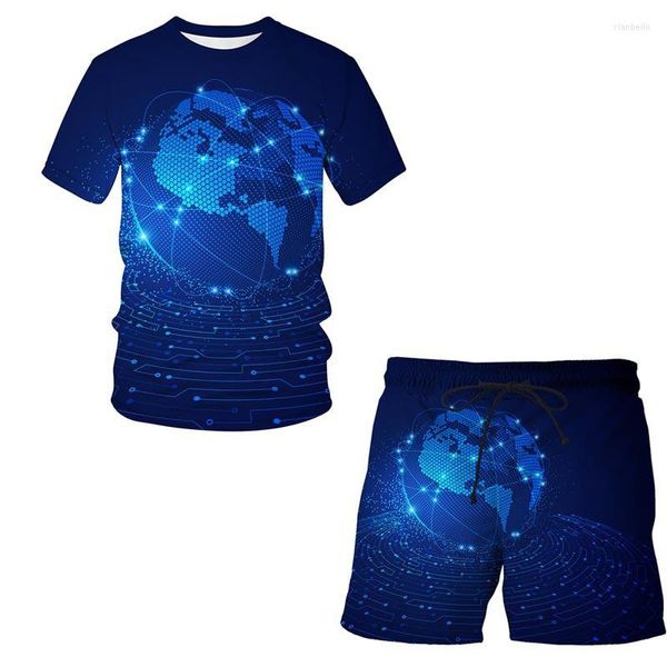 Survêtements pour hommes T-shirt à manches courtes d'été Costume Réseau Star Mode Impression numérique 3D Col rond pour hommes Sports décontractés