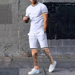 Survêtements pour hommes été couleur unie vêtements de sport 2 ensembles de vêtements respirants style t-shirt imprimé en 3D costume short