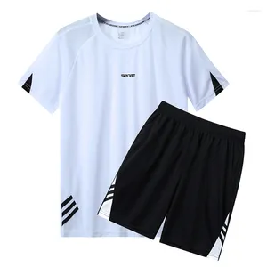 Tracksuits voor heren zomer sportset ademende snel drogende vaste kleur casual afdrukken ronde nek groot t-shirt paar korte mouw c