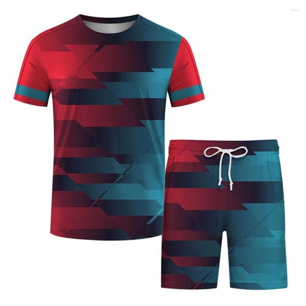 Chándales para hombres Camiseta deportiva de verano Conjunto de pantalones cortos de playa Estampado de gradiente 3D Ropa de jogging transpirable de gran tamaño se puede personalizar con logotipo