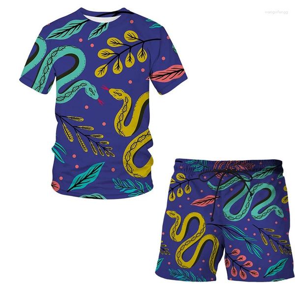 Survêtements pour hommes été vêtement de sport motif abstrait serpent imprimante 3D à manches courtes décontracté mince T-shirt Shorts sport