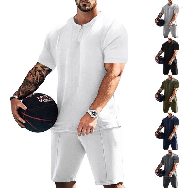 Survêtements pour hommes Summer Sportswear Suit Bouton Short à manches courtes Casual Sports Deux pièces Mode Simple Hommes peuvent être en gros