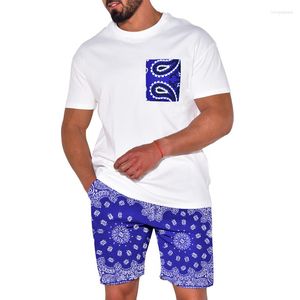 Survêtements pour hommes Summer Street Graffiti 3D Paisley Patchwork Motif imprimé T-shirt surdimensionné Short 2pcs Costume Style rétro Hip Hop Hommes