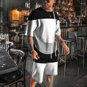 Survêtements pour hommes été rayé Plaid t-shirt hommes ensemble de survêtement décontracté 3D imprimé homme vêtements costume de luxe à manches courtes respirant