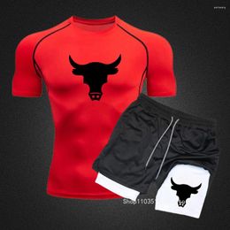 Parcours masculins Costume d'été à la mode de compression sportive T-shirt court à manches courtes sports shorts décontractés en deux pièces S-3xl