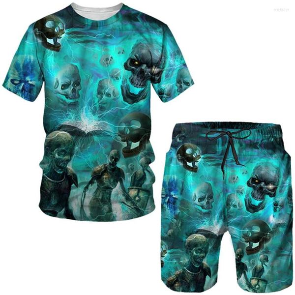 Survêtements pour hommes costume d'été sur 3D imprimé personnalité squelette hommes T-shirt mode Shorts survêtement Goth Punk vêtements