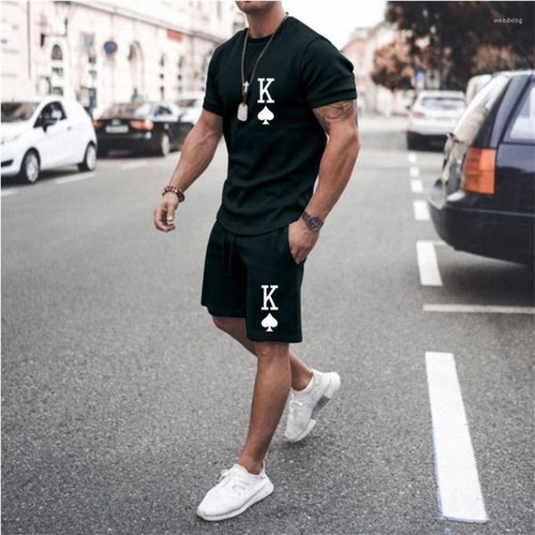 Chándales para hombre, traje de verano, camiseta de manga corta, estampado de póker K, ropa deportiva 3D, pantalones cortos informales de gran tamaño, ropa deportiva transpirable