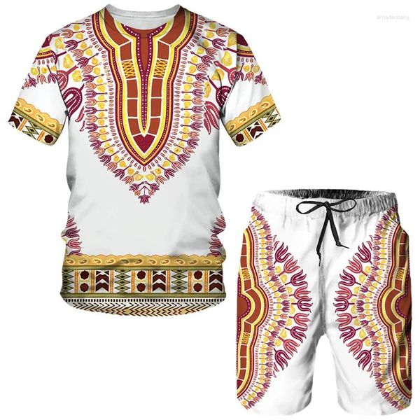 Survêtements pour hommes Summer T-shirt Ensemble Casual Costume à manches courtes Survêtement Mode 3D Style Afrique Imprimé Streetwear 2 pièces surdimensionné