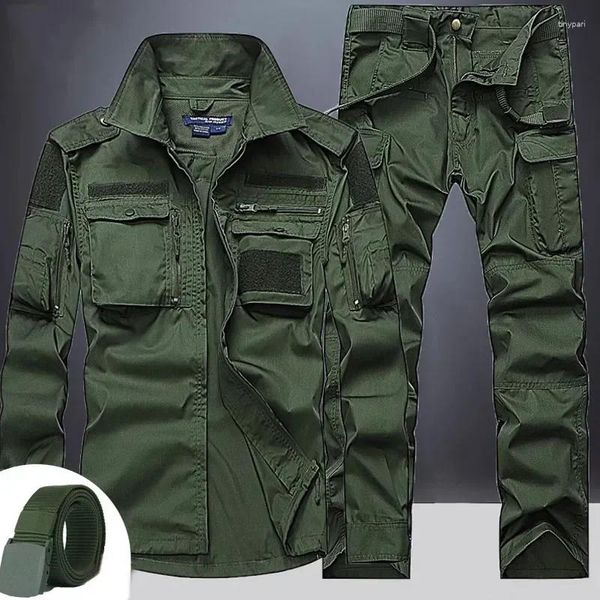 Socicinadores de canciones para hombres Summer Tactical Sets para hombres al aire libre Múltiples bolsillos de combate Combate Camisetas de manga larga Pantalones de carga Suites Masino