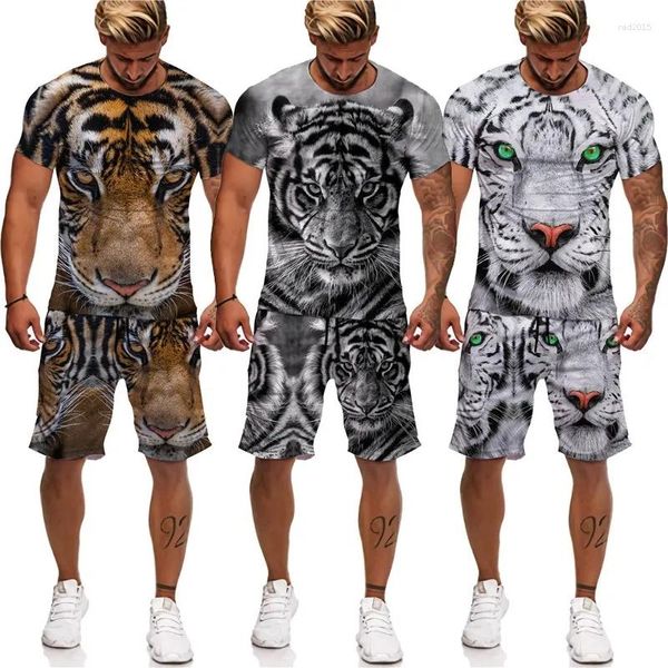 Chándales de verano para hombre, camiseta con estampado 3D de tigre, conjunto de pantalones cortos, disfraz de pareja de animales de Parkour lento, ropa deportiva de dos piezas