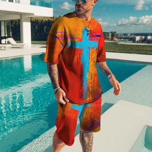 Survêtements pour hommes Survêtement d'été Mode Casual T-shirt imprimé 3D à manches courtes Ensemble O Neck Sportsuit Street Trend Vêtements surdimensionnés