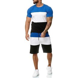 Tracksuits voor heren Summer Tracksuit Men Sets Man's T-Shirt+Shorts Casual Fashion Two Piece Sport Set Splice