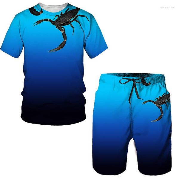 Survêtements pour hommes Survêtement d'été Scorpion 3D Imprimer T-shirt Shorts Ensembles 2 pièces Mode Streetwear Homme Sportswear Costumes Vêtements surdimensionnés