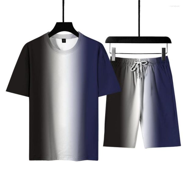 Chándales para hombres Chándal de verano Camiseta de manga corta Conjunto de pantalones cortos Ropa de color degradado Moda Niños Casual Traje deportivo de dos piezas