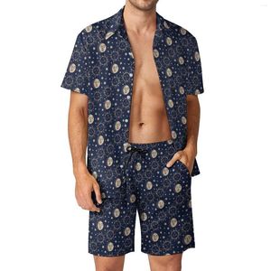 Survêtements pour hommes Sun Moon Hommes Ensembles Vintage Print Casual Shorts Summer Hawaiian Beach Shirt Set Manches courtes Graphique Surdimensionné Costume Anniversaire