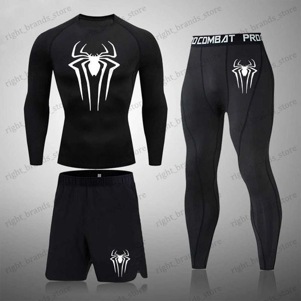 Survêtements pour hommes Super Spider Ensemble de compression imprimé pour hommes Haut de gymnastique à manches longues + Pantalon de fitness + Short de sport Ensemble de protection contre les éruptions cutanées à séchage rapide T240118