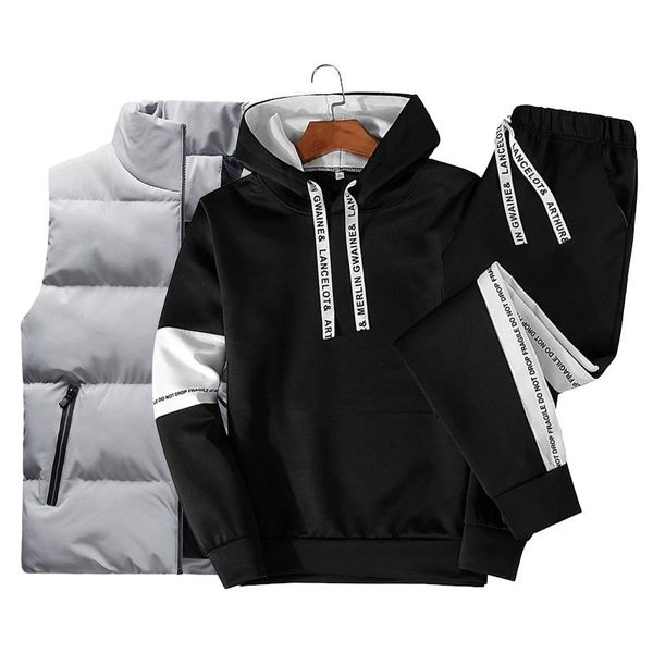 Chándales para hombres Traje de sudor Traje para hombres 3PC Jogger Trajes deportivos Sudaderas con capucha Pantalones Conjunto de chaleco Chándal casual Moda Ropa urbana Ropa góticaHombres