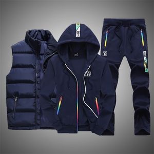 Tracksuits voor heren zweetpak Winterkleding Sets 3 stuks Vest Hoodie Set Fleece Zipper Casual Sport Sweatpant Tracksuit Outfit 221008