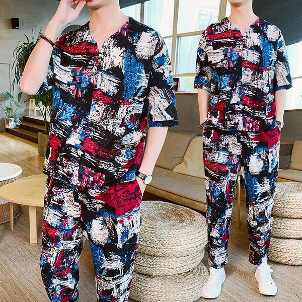 Survêtements pour hommes Sweatsuit Style chinois Hommes Ensemble court Heren Kleding Contraste Mens 2 pièces Moda Hombre Survêtement Conjunto HombreMen's