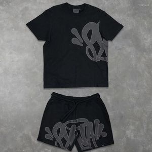 Survêtements pour hommes Synaworld Y2K Costume Survêtement Hommes Hip Hop Lettre Imprimer Surdimensionné Manches Courtes T-shirt Shorts Pantalon Deux Pièces Ensemble Vêtements