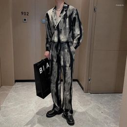 Men's Tracksuits SYUHGFA Men Long Sleeve Notched Collar Shirt Loose Causal 2024 Spring Summer Tie-dye Suit Fashion Two Pieces Sets