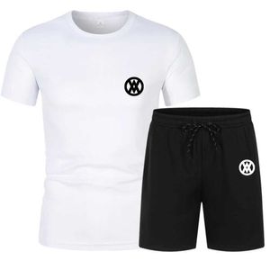 T-shirt voor heren T-shirt Set voor herenfitness en sportkleding zomerronde nek ademend en comfortabel t-shirt+shorts 2-delige dagelijkse buitensportset y240508
