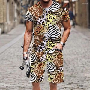 Survêtements pour hommes T-shirt Shorts Set Beach Leopard Print Motif 3D Imprimé Été Luxe Printemps Automne Manches courtes Survêtement Harajuku Tops