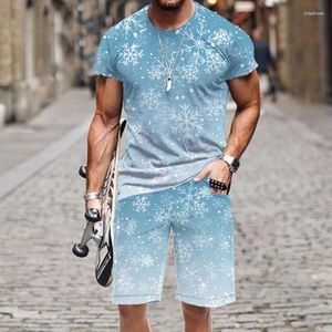 Trainingspakken voor heren T-shirt Shorts Set Straat Sneeuwvlokpatroon Hiphop O-hals Tops Informeel Grappig 3D-geprint 2024 Outfit Harajuku Zomer