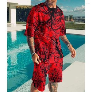 Tracksuits T-shirtpak voor mannen 2023 Zomer 3D-print Scary Red Tree Set Shorts Jogging Training Training Trainingspak heren's