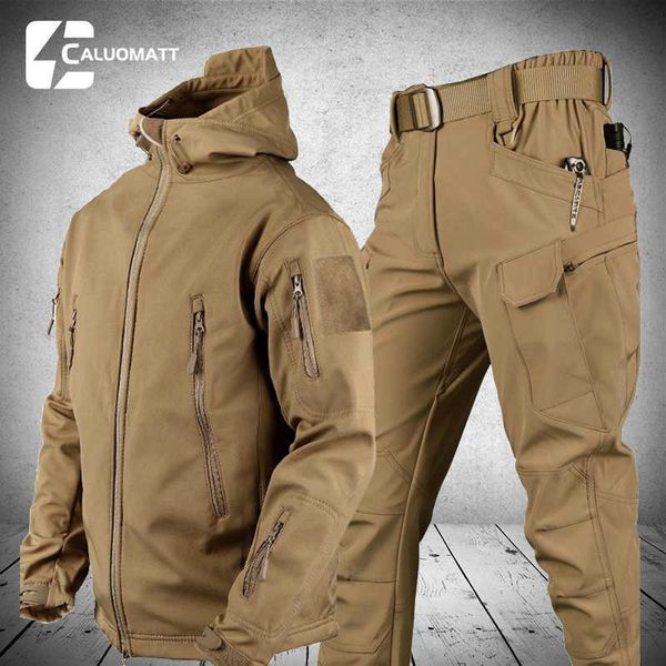 Mannen Trainingspakken Tactische Militaire Shark Skin Soft Shell Jas Set Mannen Herfst Winter Warme Waterdichte Fleece Camo Jassen Uniform Leger lading Pak Z0224