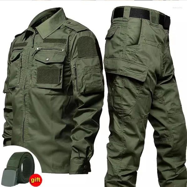 Trajes para hombres Pantalones tácticos Conjuntos Hombres Al aire libre Transpirable Múltiples bolsillos Entrenamiento de combate Camisas de manga larga militares Trajes de carga Uniforme